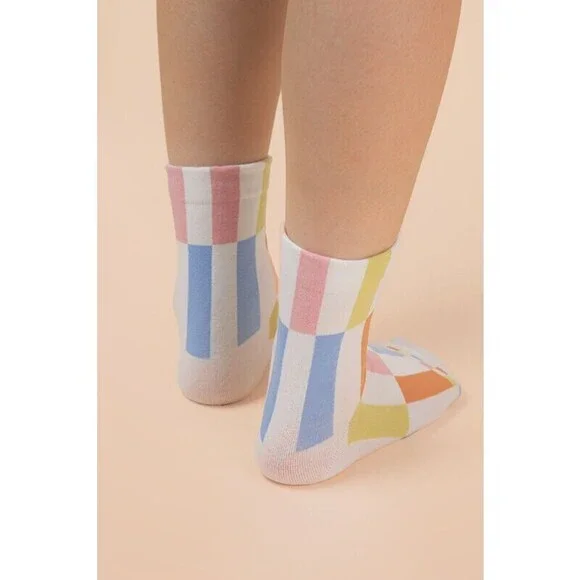 SC10005C W Very J Color Block Casual Socks White One Size - Picture 4 of 4